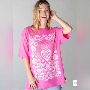🌻 NATURAL LIFE 🌻 Chandler Tee Dress Fuchsia Folk Flower Graphic Women’s Tee